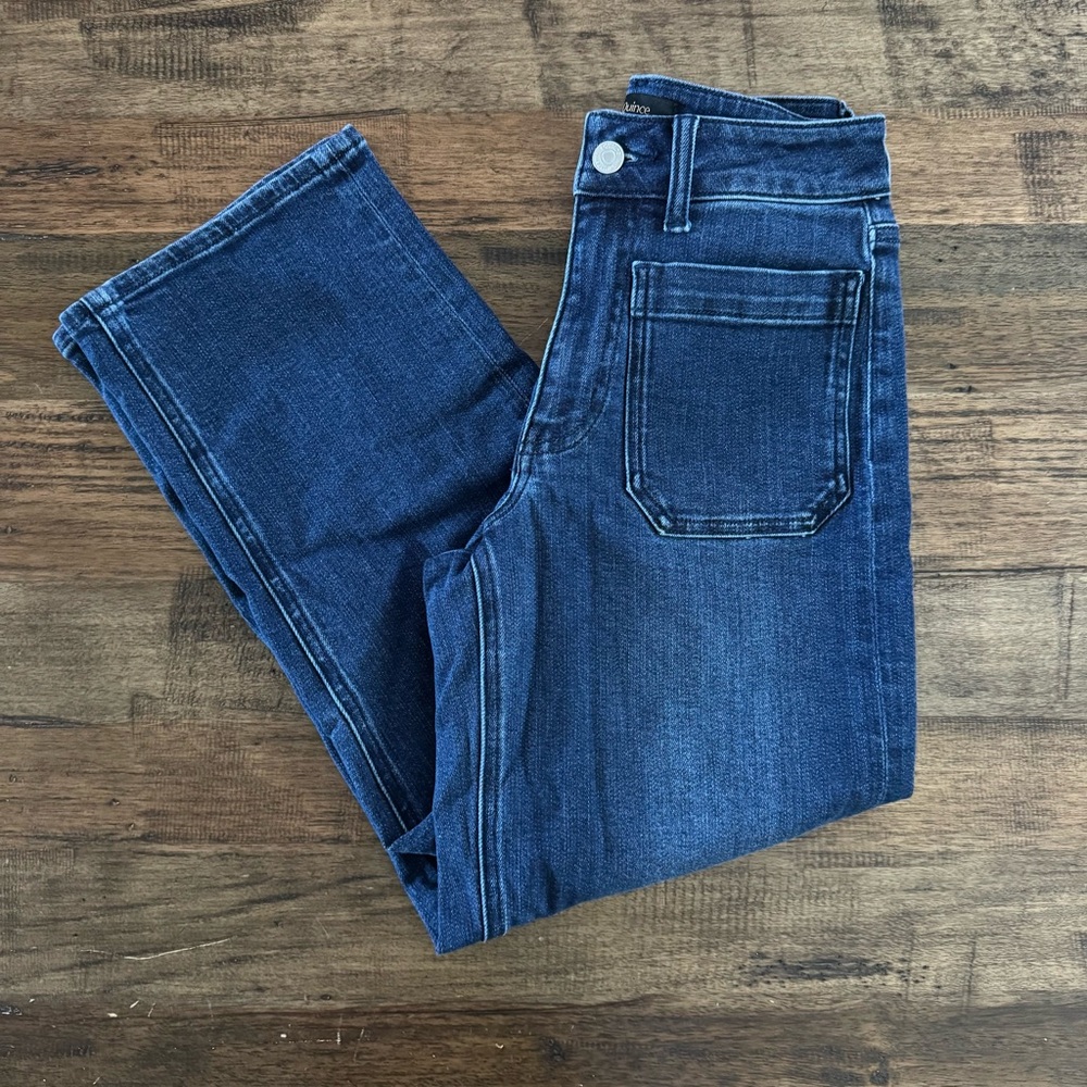 Quince stretch patch pocket cropped wide leg Jeans in dark wash - Picture 6 of 15